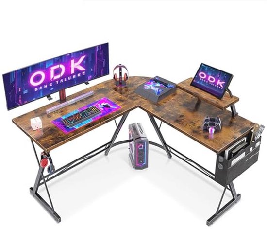 Hoekbureau L-vorm met Monitorstandaard voor Gamers - 127 x 127 cm Bruin