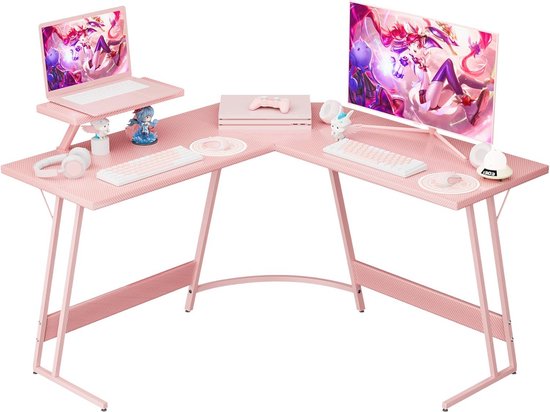 Homall Roze L-vormige gamingbureau, computerhoek, pc-bureautafel met grote monitorstandaard voor thuiskantoor, studeren, schrijven, werkstation, cadeau voor meisjes en vrouwen (roze, 117 cm) van Merkloos