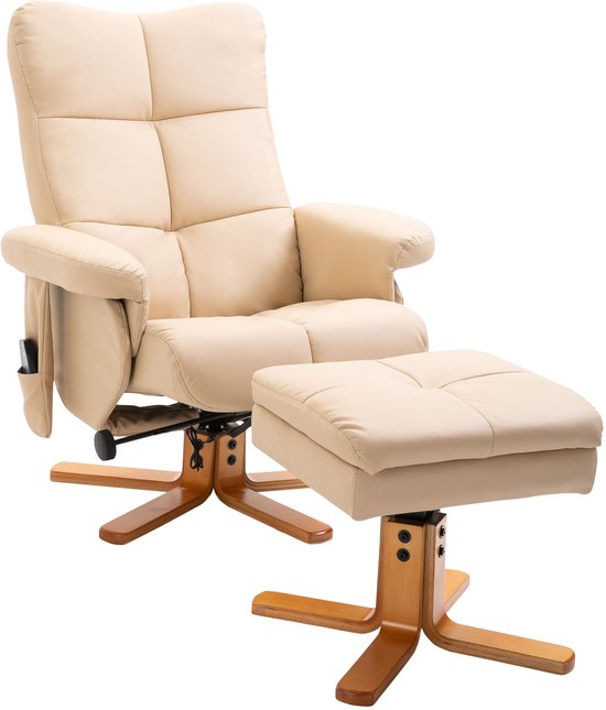 HOMCOM massage relaxfauteuil met voetenbank - PU - 86x80x99cm - Crème