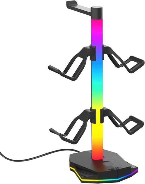 Hoofdtelefoon Controller Standaard - Bureau Organizer - Gaming Setup - Geïntegreerde USB Poorten - 31 cm - Zwart