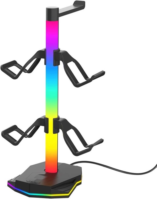 Hoofdtelefoonstandaard - Controllerhouder Bureau - Gaming Organisatie - Met RGB Verlichting - 4 Controller Plekken - Zwart