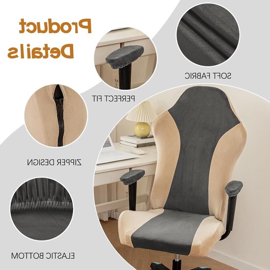 Hoogwaardige Grijze Fleece Stoelhoes voor Gaming en Kantoor, Stretch en Antislip, Bescherming voor Hoge Rug Stoelen van Merkloos
