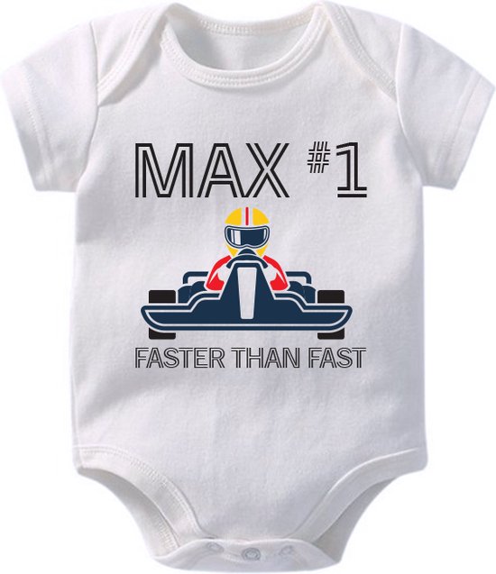 Hospitrix Baby Rompertje met Tekst "MAX #1 FASTER THAN FAST" | 0-3 maanden | Korte Mouw | Cadeau voor Zwangerschap | Bekendmaking | Aankondiging | Aanstaande Moeder | Moederdag van Hospitrix