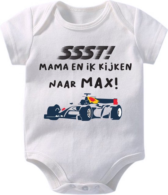 Hospitrix Baby Rompertje met Tekst "SSST! Mama en ik kijken naar MAX - Korte Mouw - Cadeau - Zwangerschap - Aankondiging - Romper van Hospitrix