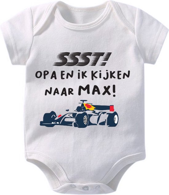 Hospitrix Baby Rompertje met Tekst "SSST! Opa en ik kijken MAX - Maat M - 3-6 maanden - 62/68 - Korte Mouw - Cadeau - Zwangerschap - Aankondiging - Romper van Merkloos