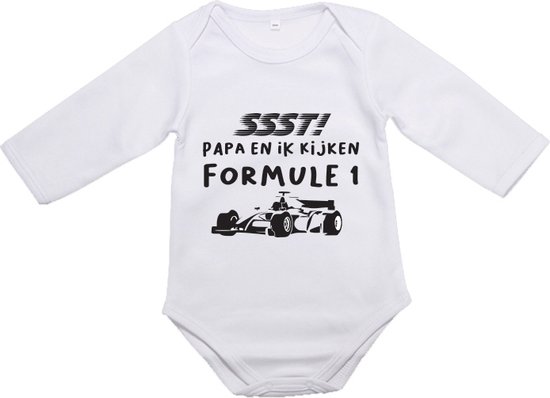 Hospitrix Baby Rompertje met Tekst "SSST! Papa En Ik Kijken Formule 1" | Maat S | 12-18 maanden | 50/56 | Lange Mouw | Cadeau voor Papa | Aanstaande Vader van Hospitrix