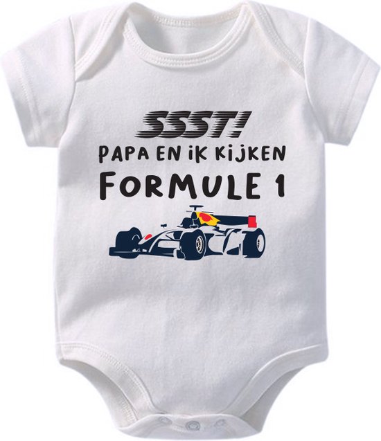 Hospitrix Baby Rompertje met Tekst "SSST! Papa En Ik Kijken Formule 1" R7 - Maat L - 6-12 maanden - 74/80 - Korte Mouw - Cadeau - Zwangerschap - Aankondiging - Romper van Hospitrix