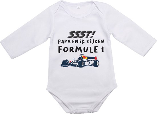 Hospitrix Baby Rompertje met Tekst "SSST! Papa En Ik Kijken Formule 1" R7 - Maat XL - 86 - Lange Mouw - Cadeau - Zwangerschap - Aankondiging - Romper van Hospitrix