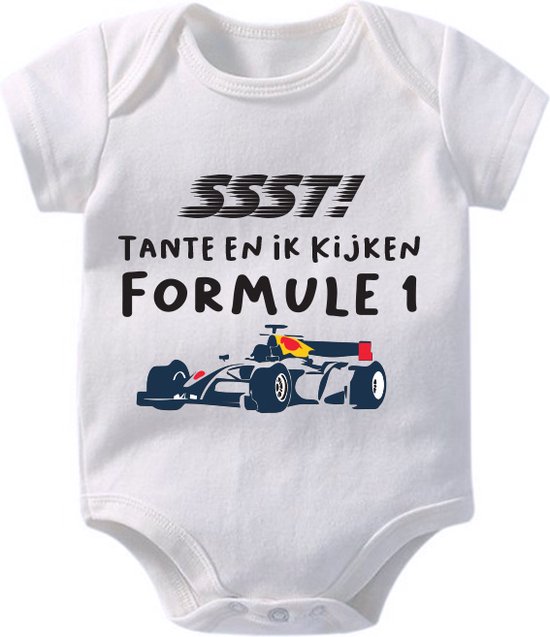 Hospitrix Baby Rompertje met Tekst "SSST! Tante En Ik Kijken Formule 1" R7 - Maat S - 0-3 maanden - 50/56 - Korte Mouw - Cadeau - Zwangerschap - Aankondiging - Romper van Hospitrix