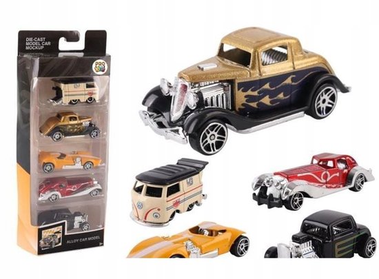 Hot Rod Metal Auto Set 5 Stuks - Speelgoedauto's voor Kinderen van Merkloos