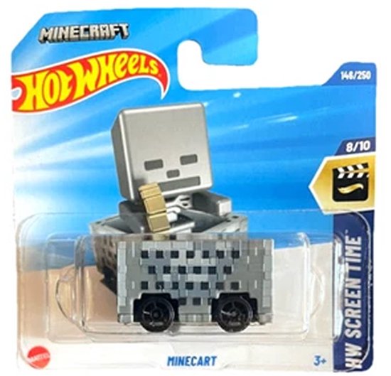 HOT WHEEL MINECART SCREEN TIME MINECRAFT ZILVER 1:64 146/250 HW SCREEN TIME 8/10 SHORT CARD 2025 van Hot Wheels
