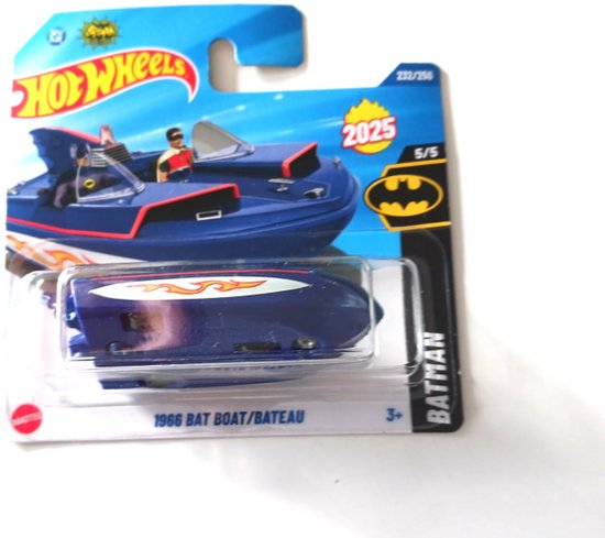 HOT WHEELS 1966 BAT BOAT/ BOOT/ BATEAU BLUE 232/250 HW BATMAN 5/5 1:64 SHORT CARD 2025 van Hot Wheels