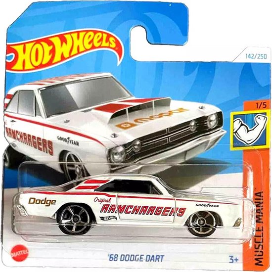 HOT WHEELS '68 DODGE DART AAMCHARGERS WHITE 142/250 1:64 HW MUSCLE MANIA 1/5 van Hot Wheels