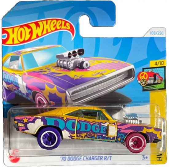 HOT WHEELS '70 DODGE CHARGER R/T PINK/YELLOW 153/250 HW ART CARS 4/1 1:64 van Hot Wheels