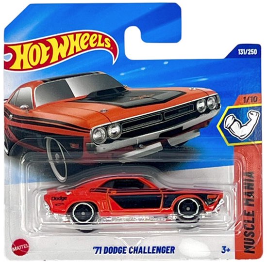 HOT WHEELS '71 DODGE CHALLENGER COUPE BLACK ORANGE 131/250 1:64 HW MUSCLE MANIA 1/10 SHORT CART van Hot Wheels