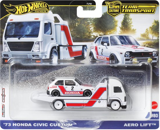 Hot Wheels 73 Honda Civic Custom, Wagen voor autovervoer/autotransporters, 3 jaar, Metaal, Wit van Merkloos