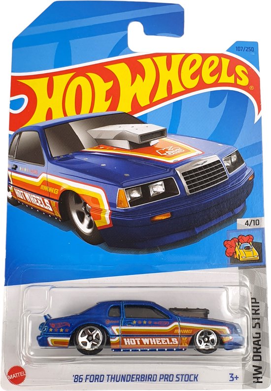 HOT WHEELS '86 FORD THUNDERBIRD PRO STOCK METALIC BLUE 107/250 1:64 HW DRAG STRIP 4/10 van Hot Wheels