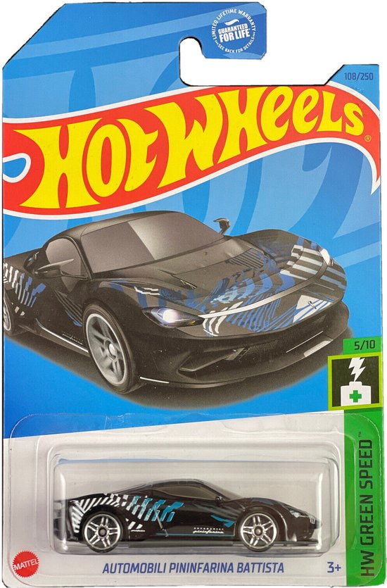 HOT WHEELS AUTOMOBILI PININFARINA BATTISTA BLACK 108/4/250 1:64 HW GREEN SPEED 5/10 van Hot Wheels