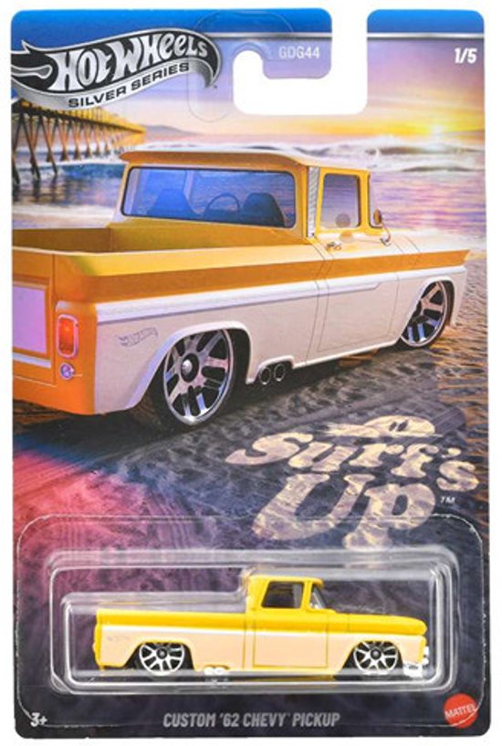HOT WHEELS CUSTOM '62 CHEVY PICKUP SURF'S UP YELLOW WHITE METALIC CHEVROLET SURF-UP 1:64 1/5 van Hot Wheels