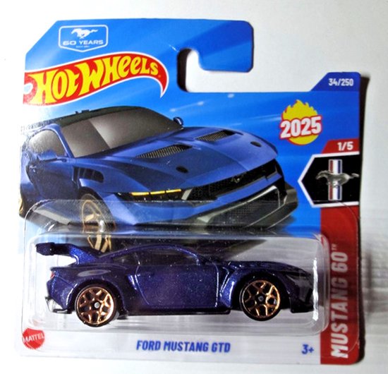HOT WHEELS FORD MUSTANG GTD METALIC BLUE 1:64 34/250 HW MUSTANG '60 YEARS 1/5 SHORT CART 2025 van Merkloos