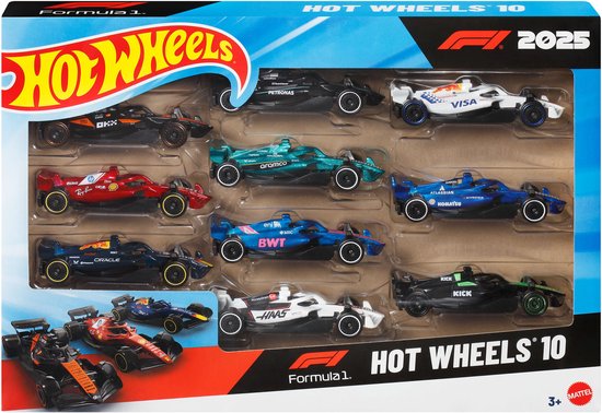 Hot Wheels Formula 1 Set van 10 speelgoedauto's van elk 2025 F1 Racing Team