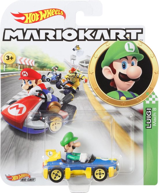 Hot Wheels Mario Kart Replica Diecast Luigi, Mach 8 van Merkloos
