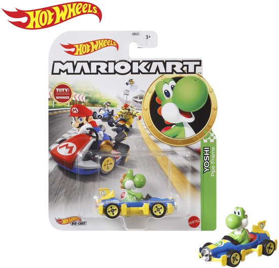 Hot Wheels Mario Kart YOSHI MACH 8 Vehicle, Racewagen, 3 jaar, Metaal, Kunststof, Meerkleurig van Merkloos