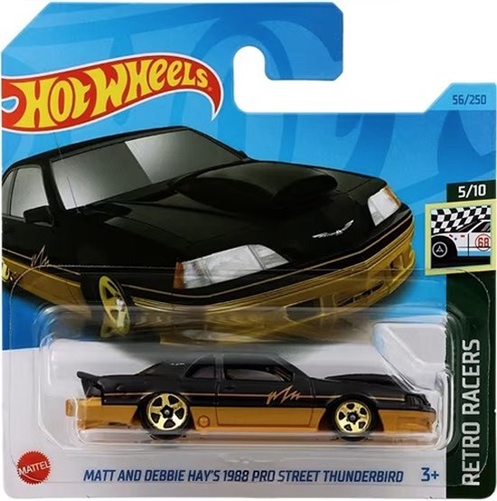 HOT WHEELS MATT AND DEBBIE HAY'S 1988 PRO STREET THUNDERBIRD BLACK GOLD 56/250 1:64 HW RETRO RACERS 5/10 van Hot Wheels