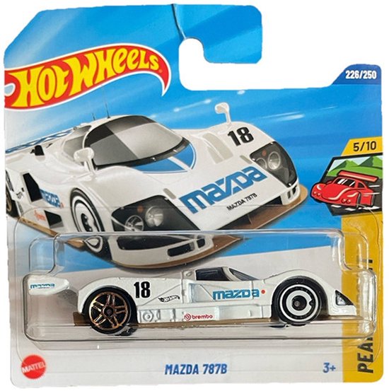HOT WHEELS MAZDA 787B WHITE 1:64 226/250 HW PEAK PERSUIT 5/10 SHORT CARD van Hot Wheels