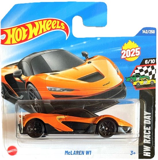 HOT WHEELS McLAREN W1 BLACK ORANGE142/250 HW RACE DAY 6/10 1:64 van Hot Wheels