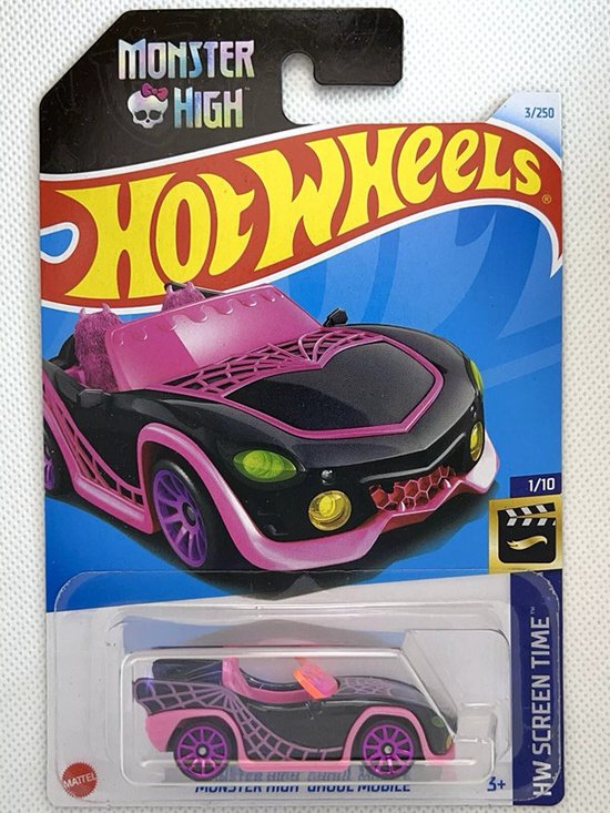 HOT WHEELS MONSTER HIGH GHOUL MOBILE 3/250 BLACK/PINK 1:64 HW SCREEN TIME 1/10 van Hot Wheels