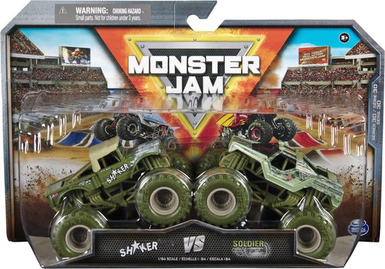 Hot wheels Monster Jam truck 2-pack Shaker & Soldier Fortune - monstertruck 9 cm schaal 1:64 van Hot Wheels