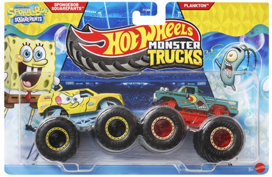 Hot wheels Monster Jam truck 2-pack - Spongebob Squarepants & Plankton - monstertrucks 9 cm schaal 1:64 van Merkloos
