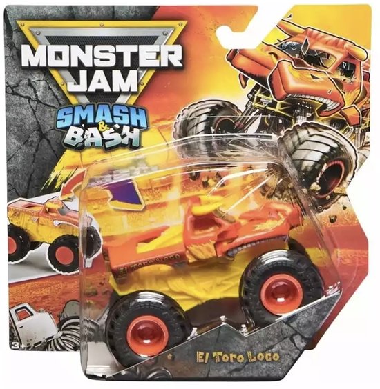 Hot Wheels Monster Jam truck El Toro Loco Smash & Bash - monstertruck 9 cm schaal 1:64 van Hot Wheels