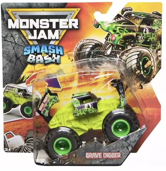 Hot Wheels Monster Jam truck Grave Digger Smash & Bash - monstertruck 9 cm schaal 1:64 van Hot Wheels