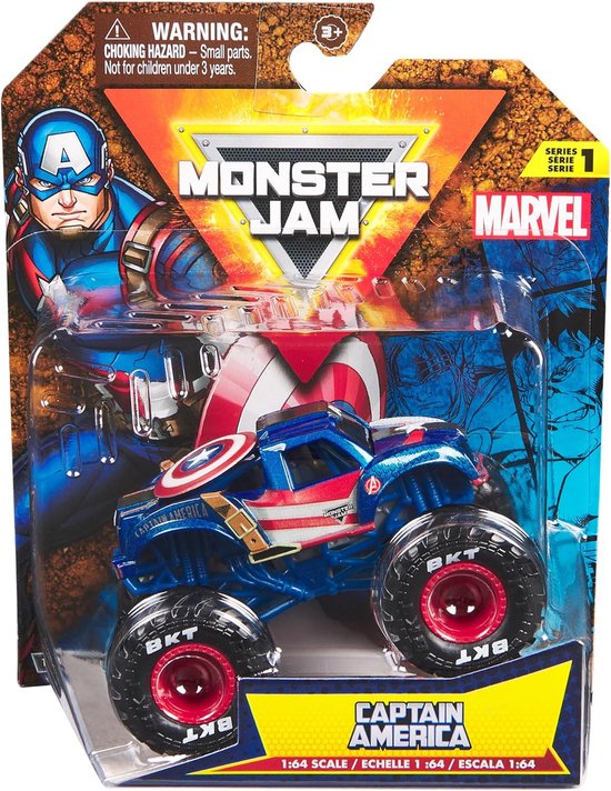 Hot Wheels Monster Jam truck Marvel Captain America - monstertruck 9 cm schaal 1:64 van Hot Wheels