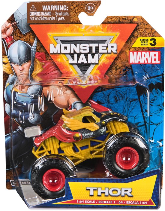 Hot Wheels Monster Jam truck Marvel Thor - monstertruck 9 cm schaal 1:64 van Hot Wheels