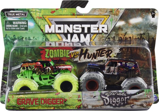 Hot wheels Monster Jam truck schaal 1:64 - double down 2-pack Mad-D maximum destruction & Alien Invasion - 9 cm van Hot Wheels