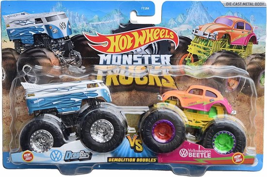 Hot Wheels Monster Truck Dubbelset 1/64 Metaal - Dragbus tegen Beetle Speelgoedauto's van Merkloos