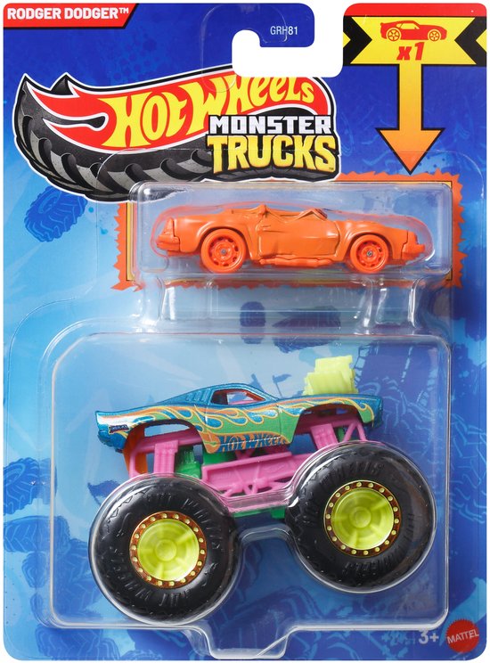 Hot Wheels Monster Trucks Auto - Rodger Dodger 2-delig inclusief kleine auto van Merkloos