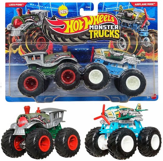 Hot Wheels Monster Trucks Loco Punk vs Airplane Mode - Demolition Doubles 2025 - 1:64 Scale die cast van Merkloos