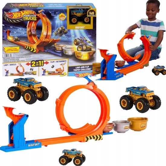 Hot Wheels Monster Trucks Loop Trophy Jump Bigfoot 50-jarig jubileumracecircuit van Hot Wheels