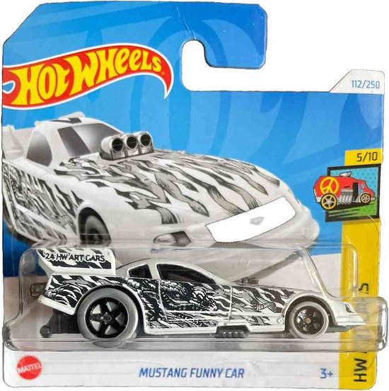 HOT WHEELS MUSTANG FUNNY CAR BLACK WHITH 112/250 1:64 HW ART CARS 5/10 van Hot Wheels