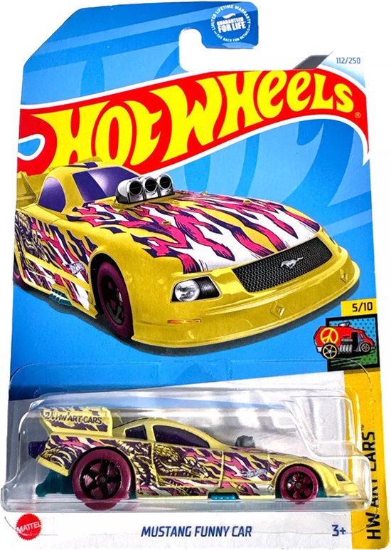 HOT WHEELS MUSTANG FUNNY CAR YELLOW 112/250 1:64 HW ART CARS 5/10 van Hot Wheels
