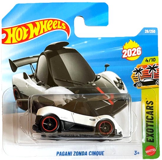 HOT WHEELS PAGANI ZONDA CINQUE BLACK WHITE 26/250 HW EXOTICARS 4/10 SHORT CART 2026 van Merkloos