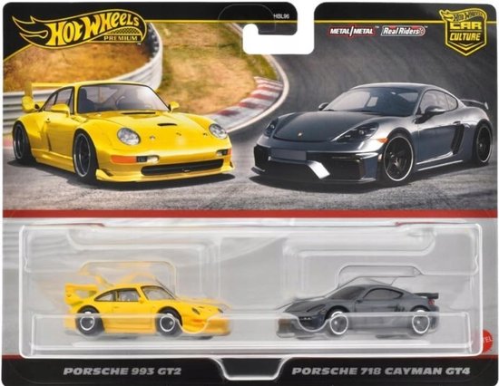 Hot Wheels Premium 2-pack: Porsche 993 GT2 en 718 Cayman GT4 van Merkloos