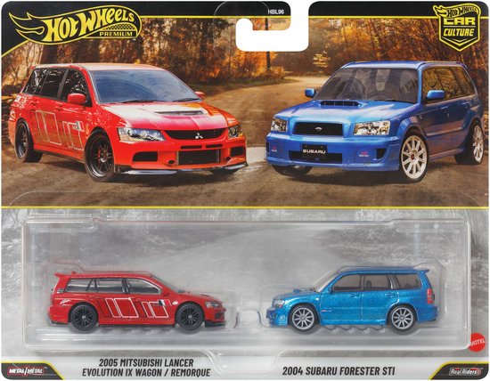Hot Wheels Premium Car Culture Set van 2 - 2005 Mitsubishi Lancer Evolution IX Wagon en 2004 Subaru Forester STI van Hot Wheels