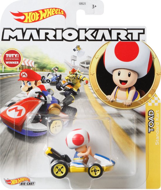 Hot Wheels Racebaanauto Mario Kart Toad Junior 1:64 Die-cast van Hot Wheels