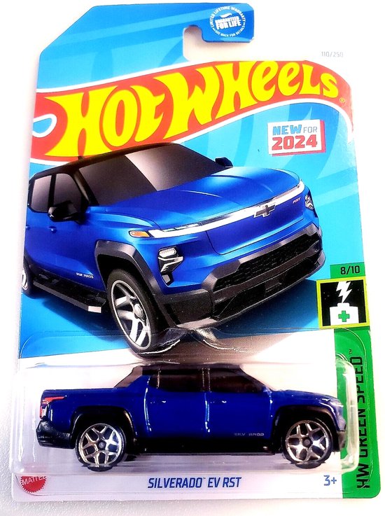 HOT WHEELS SILVERADO EV RST BLEU 110/250 1:64 HW GREEN SPEED 8/10 van Hot Wheels