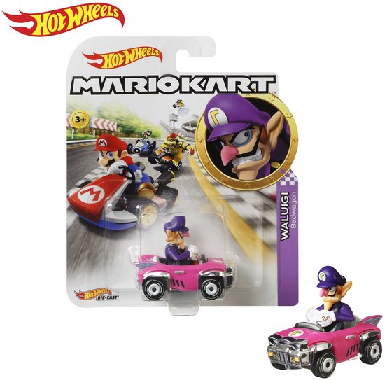 Hot wheels super mario kart voertuig Waluigi van Merkloos